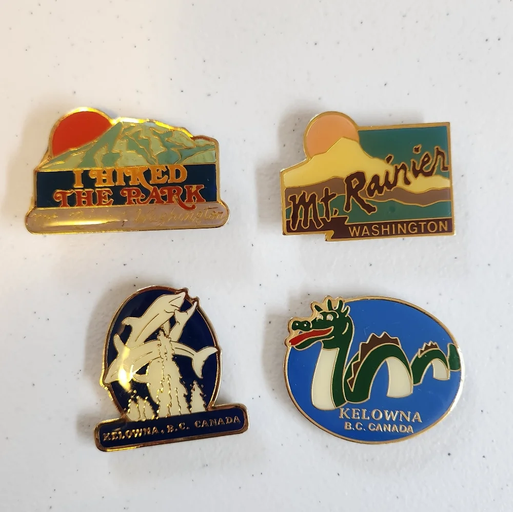 Vintage 90s Travel Magnets Fridge Magnet Mt Rainier Kelowna Ogopogo Eclectic lot - Picture 1 of 8